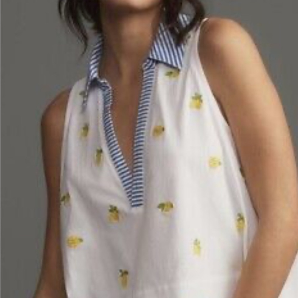 Maeve Anthropologie sleeveless swing popover top, Amalfi lemons
